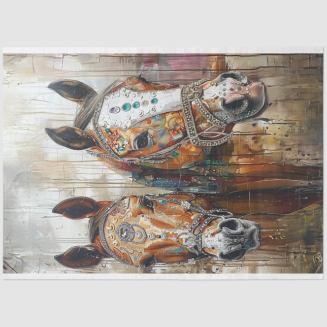 Artistic Jeweled Painting Horses Decoupage Tissue Paper (Front)