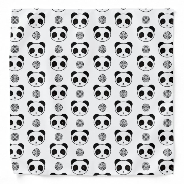 Artistic Kawaii Panda Mandala Pattern Bandana (Front)