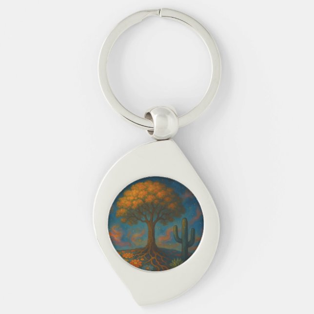 Artistic Keychain with Vibrant Tree Design (Front)