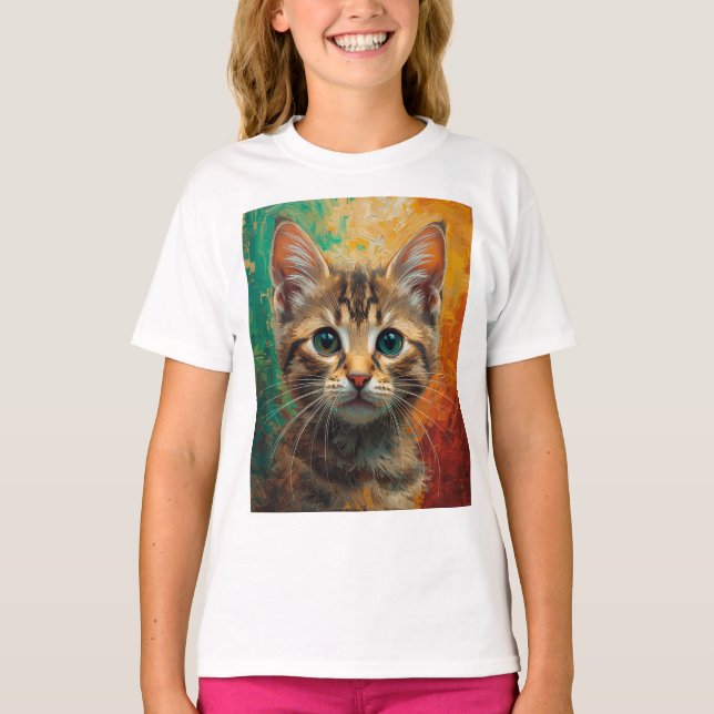 Artistic Kitten Portrait – Vibrant Oil Painting T-Shirt (Front)