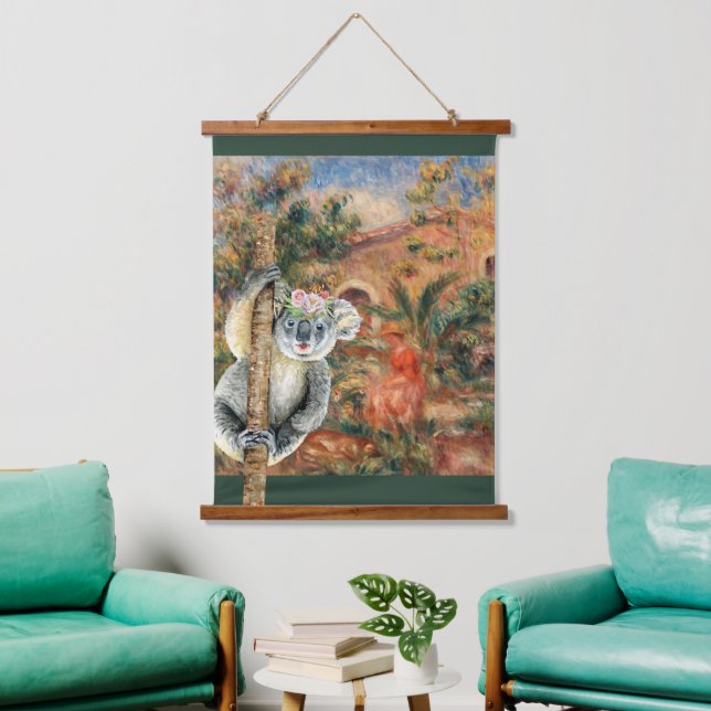 Artistic Koala and Renoir's Farmhouse  Hanging Tapestry (Living Room)