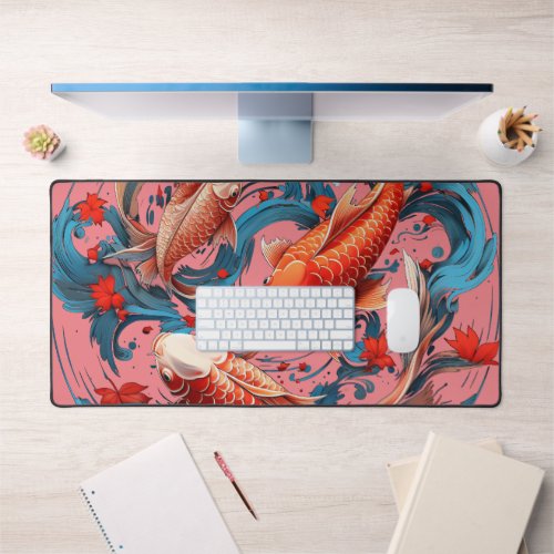 Artistic Koi Fish with Pink Base Desk Mat