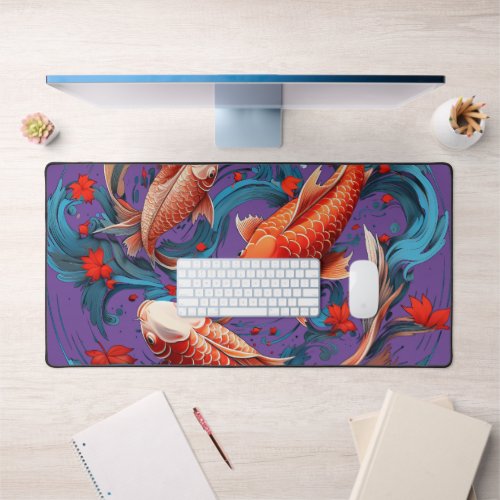 Artistic Koi Fish with Purple Base Desk Mat