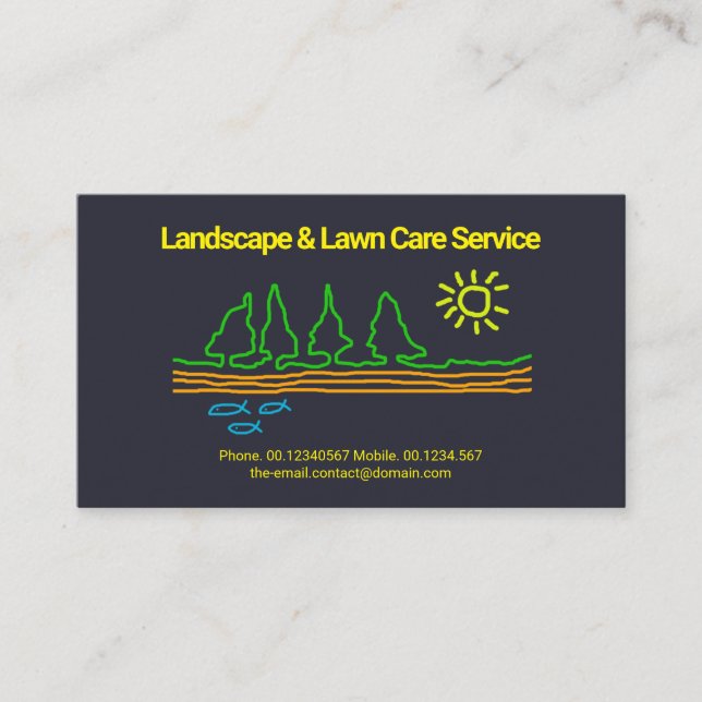 Artistic Landscape Tree Sun Doodle Garden Services Business Card (Front)