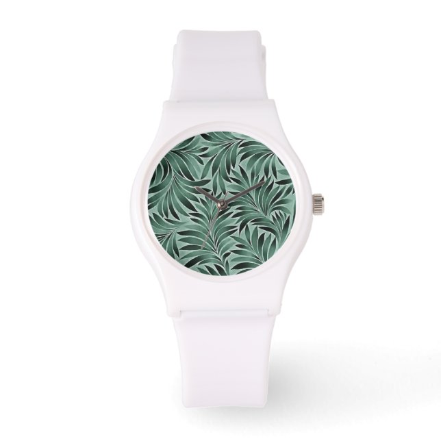 Artistic Leaves Aqua Grey Color Scheme Watch (Front)