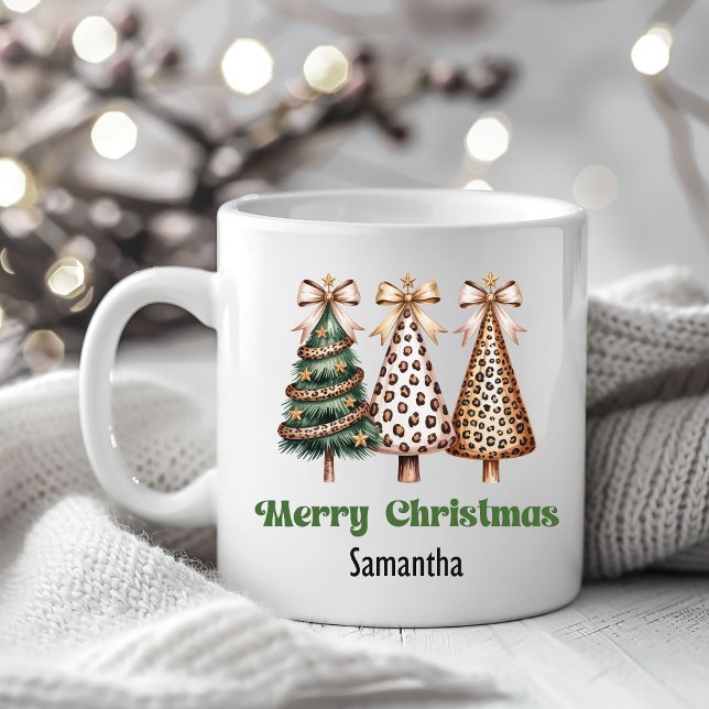 Artistic Leopard Christmas Trees Custom Name Mug (Artistic Leopard Christmas Trees Custom Name Mug)