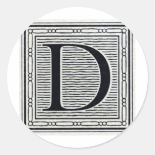 Artistic Letter "D" Woodcut Woodblock Initial Classic Round Sticker
