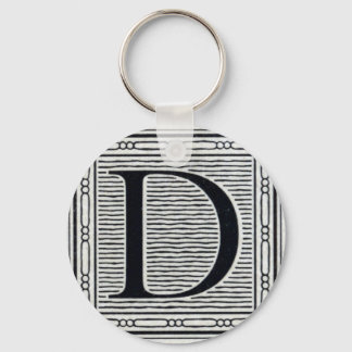 Artistic Letter "D" Woodcut Woodblock Initial Keychain