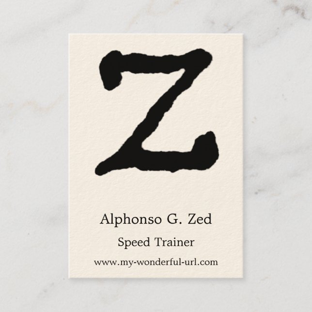 Artistic Letter "Z" Hand Lettered Style Initial Business Card (Front)