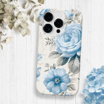 Artistic Light Pastel Blue Roses Case-Mate iPhone 14 Pro Case<br><div class="desc">This delicate artistic design features pale dusty blue roses,  wildflowers and hydrangea blossoms with light pastel sage foliage on eggshell background.</div>