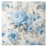Artistic Light Pastel Blue Roses Ceramic Tile<br><div class="desc">This delicate artistic design features pale dusty blue roses,  wildflowers and hydrangea blossoms with light pastel sage foliage on eggshell background.</div>
