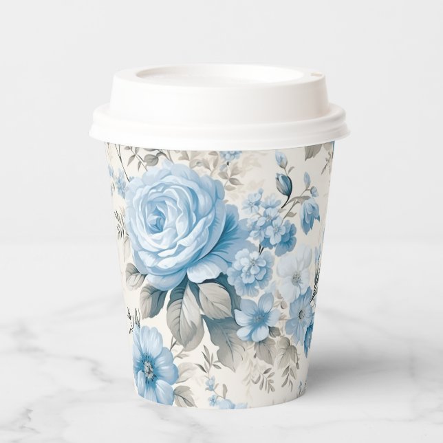 Artistic Light Pastel Blue Roses Paper Cups (Front)