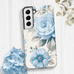 Artistic Light Pastel Blue Roses Samsung Galaxy S22 Case<br><div class="desc">This delicate artistic design features pale dusty blue roses,  wildflowers and hydrangea blossoms with light pastel sage foliage on eggshell background.</div>