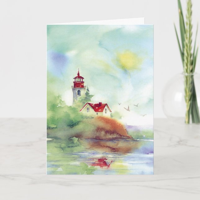 Artistic lighthouse watercolor customizable card (Front)