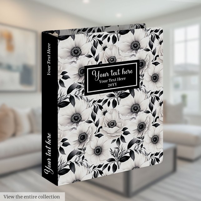 Artistic line art floral binder in grey hues (Artistic line art floral binder in grey hues)