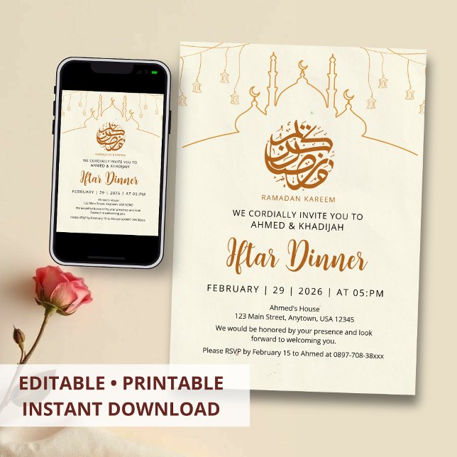 Artistic Line Art Mosque Ramadan Iftar Invitation (Creator Uploaded)