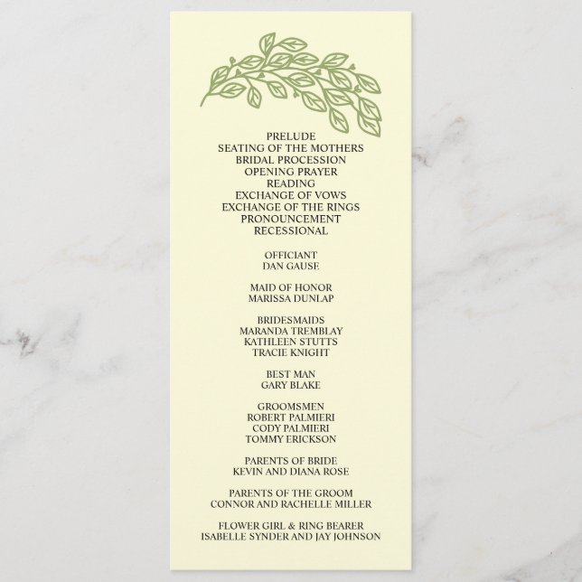 Artistic Line Leaves Wedding Program (Front)