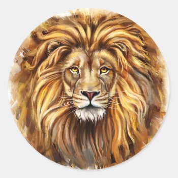 Artistic Lion Face Round Stickers by FantasyCandy at Zazzle