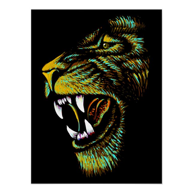 Artistic Lion Head Illustration - Lion Poster (Front)