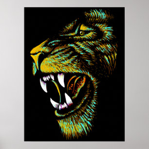 Artistic Lion Head Illustration - Lion Poster