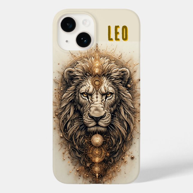 Artistic Lion with Golden Geometric  Case-Mate iPhone Case (Back)