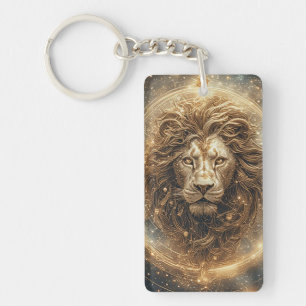 Artistic Lion with Golden Geometric  Keychain