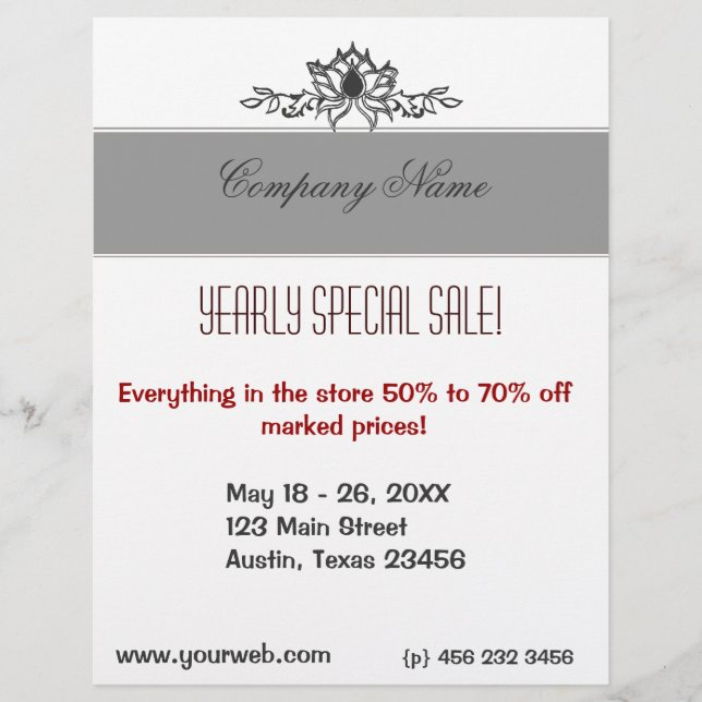 Artistic Lotus Flower Black White Drawing Sales Flyer (Front)