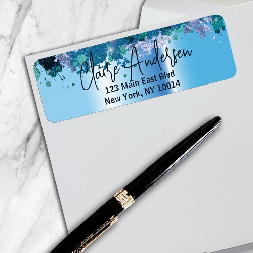 Artistic Luxury Chic Modern Glam Blue Metallic Label