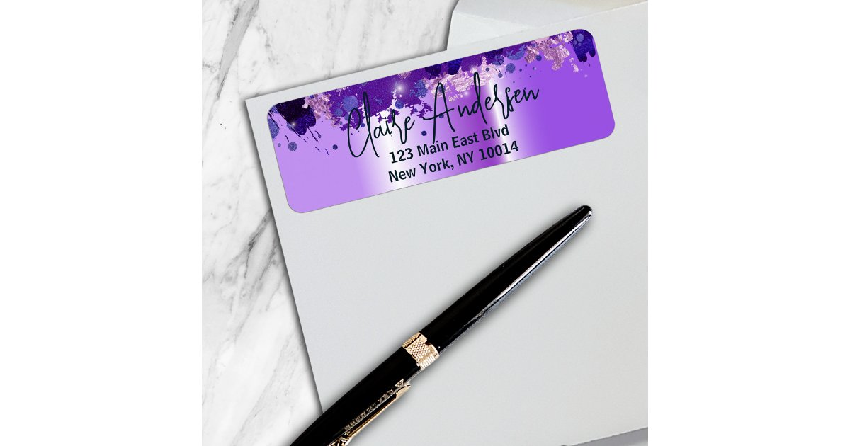 Artistic Luxury Chic Modern Glam Purple Metallic Label | Zazzle
