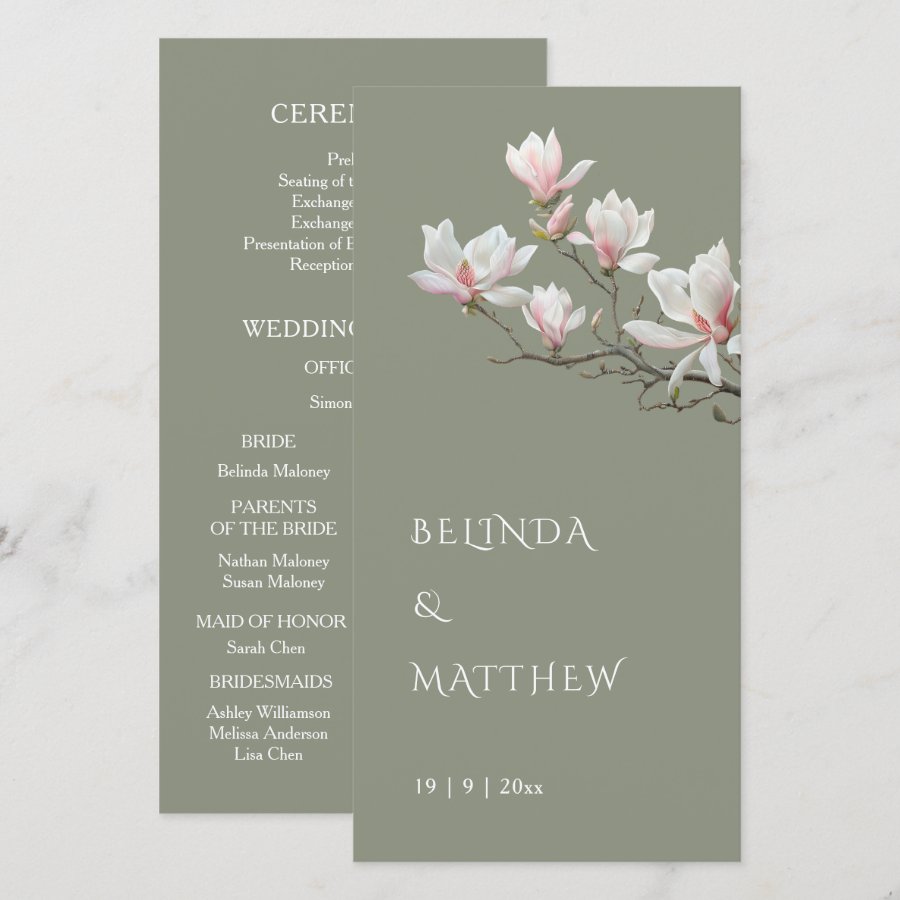 Artistic Magnolia Sage Green | Wedding Program