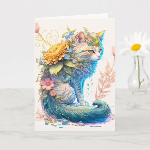 Artistic Majestic Kitty Cat Illustration Card