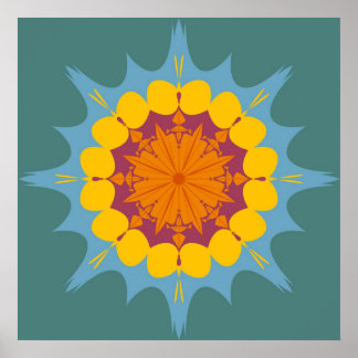 Artistic mandala in yellow, purple, blue poster