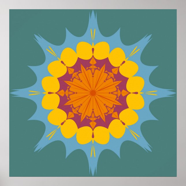 Artistic mandala in yellow, purple, blue poster (Front)