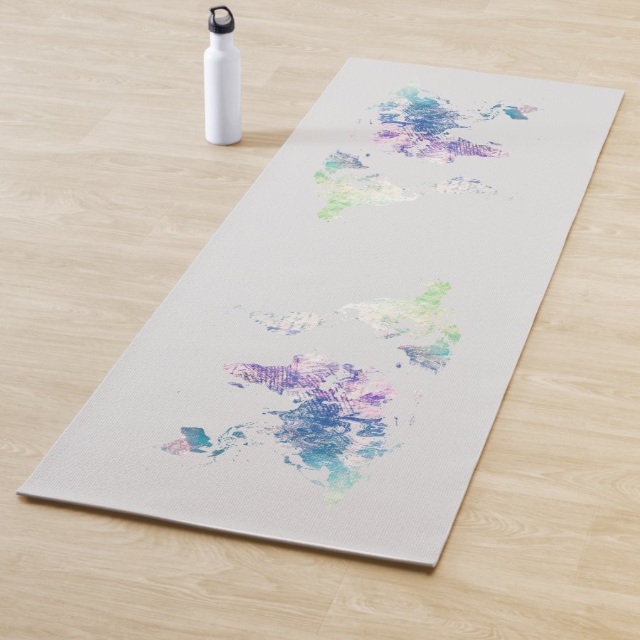 Artistic Map Of The World Yoga Mat Eco Friendly Bpa Free Yoga