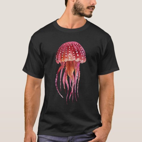 Artistic Marine Biologist Watercolor Red Jellyfish T_Shirt