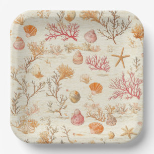Artistic Marine Coral Seashell Terracotta Ivory Paper Plates