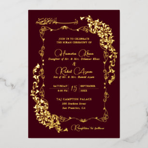 Artistic Maroon Burgundy Floral Paisley Wedding Foil Invitation