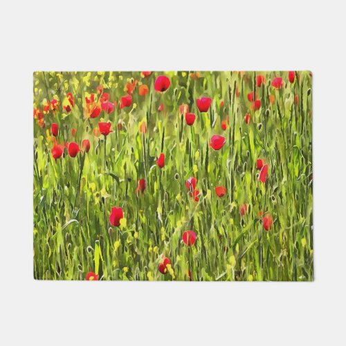 Artistic Meadow Poppy Landscape Doormat