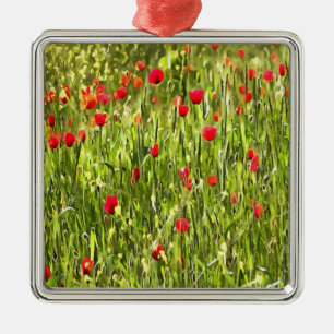Artistic Meadow Poppy Landscape Metal Ornament