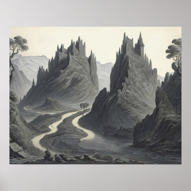 Artistic Medieval Landscape Digital Art Painting Poster (Front)