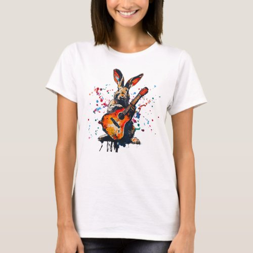 Artistic Melodic Hues The Guitar_Playing Hare T_Shirt