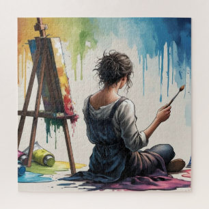 Artistic Melody: The Girl Painter in an Watercolor Jigsaw Puzzle