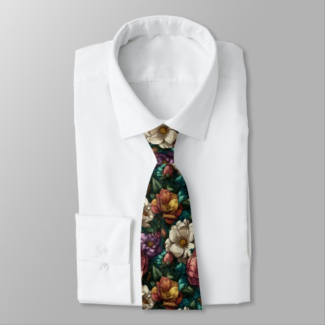Artistic Mens Accessories Gardenias Flower Neck Tie (Tied)