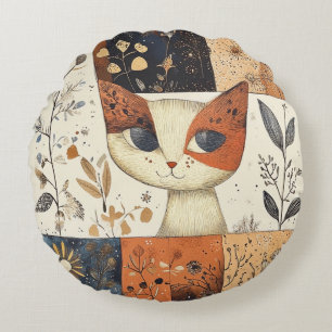 Artistic Mid-Century Modern Cute Cat Round Pillow