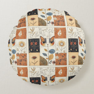 Artistic Mid-Century Modern Cute Cats Round Pillow