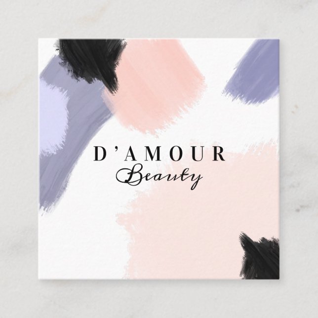 Artistic & Modern Abstract Paint Brush Stroke Square Business Card (Front)