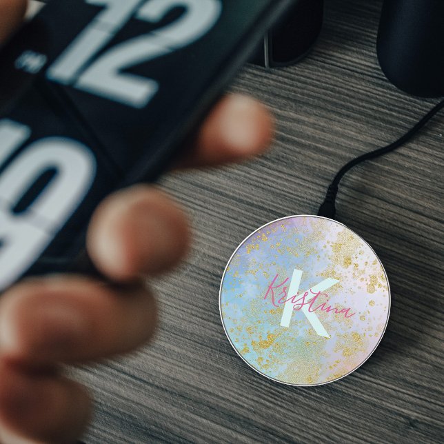 Artistic Modern Glam Chic Glittery Pastel Wireless Charger (Creator Uploaded)