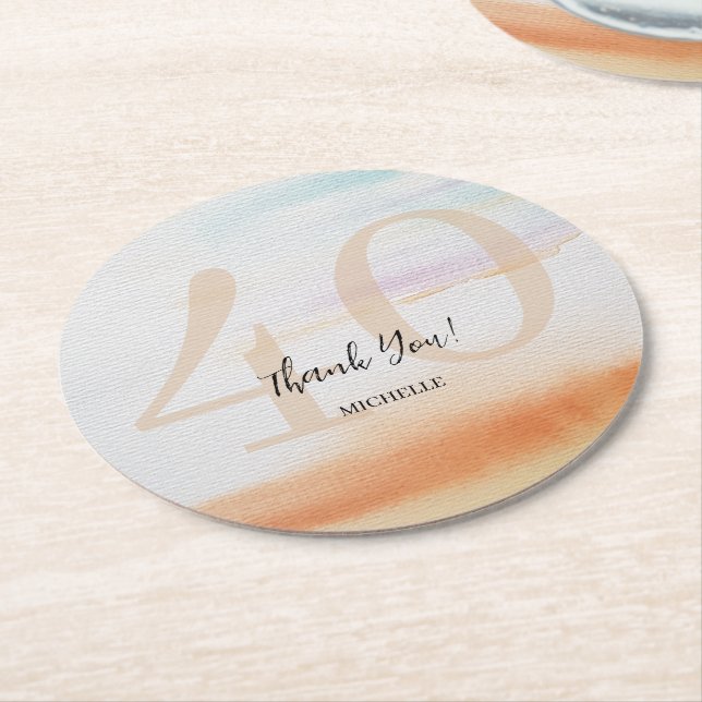 Artistic Modern Rainbow Thank You Birthday Round Paper Coaster (Angled)