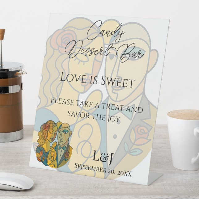 Artistic Modern Silhouette Wedding Candy Dessert  Pedestal Sign (In SItu)