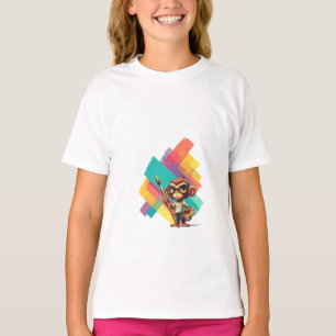 Artistic Monkey Painter with Colorful Brush Stroke T-Shirt
